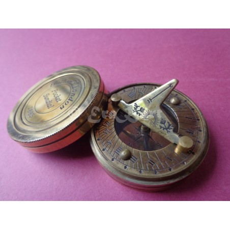 Brass Sundial Compass Vintage Dollond London Nautical Antique compass Leather 