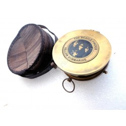 Antique Brass beatle Compass W Leather Case