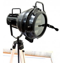 Vintage Industrial Spotlight On Wooden Tripod