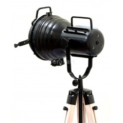 Vintage Industrial Spotlight On Wooden Tripod