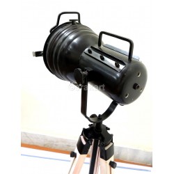 Vintage Industrial Spotlight On Wooden Tripod