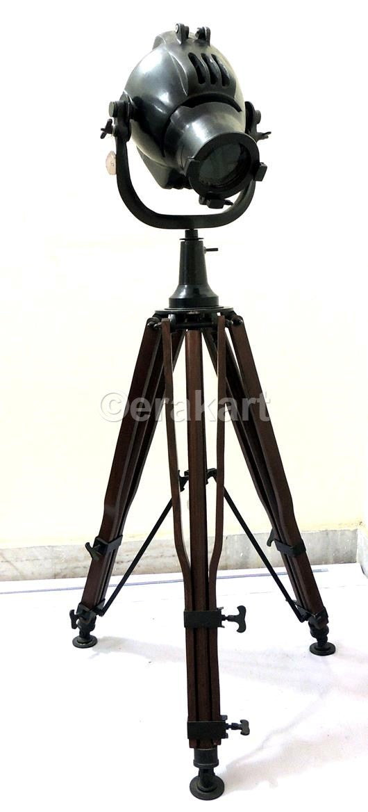 Antique Steel Tripod Spotlight Floor Lamp