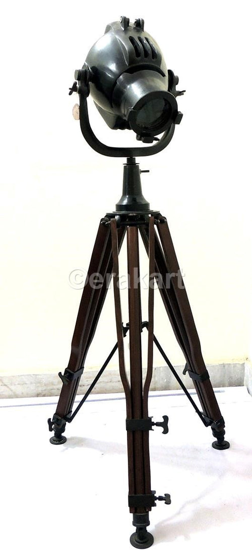 Antique Steel Tripod Spotlight Floor Lamp