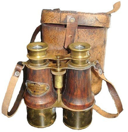 Brass 6'' Binocular W Leather Carrying Case