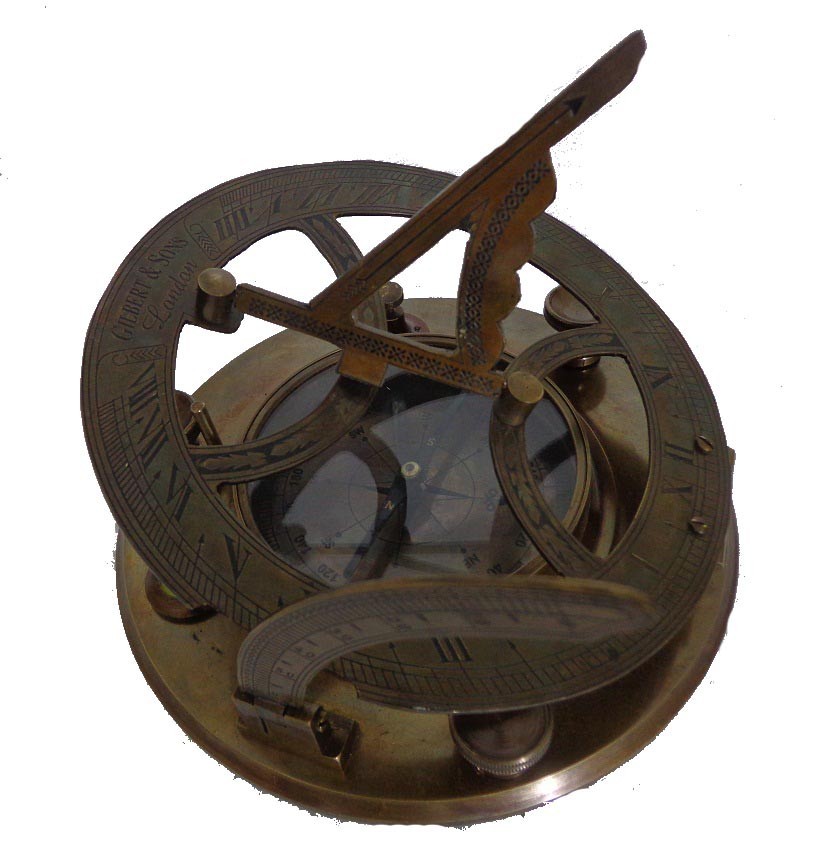 Brass Navigation Round Sundial Compass 7.5"