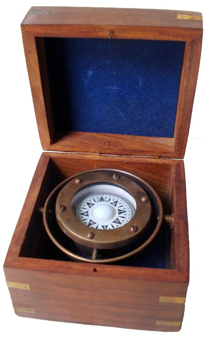 Brass Navigation Ship Sailing Gimbaled Compass - view 2