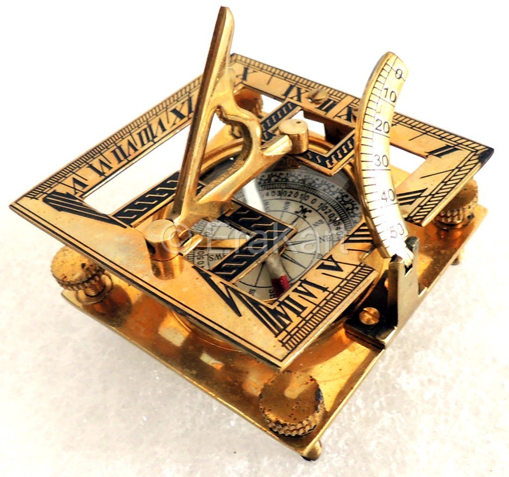Brass Square Sundial Navigation Compass  - view 2