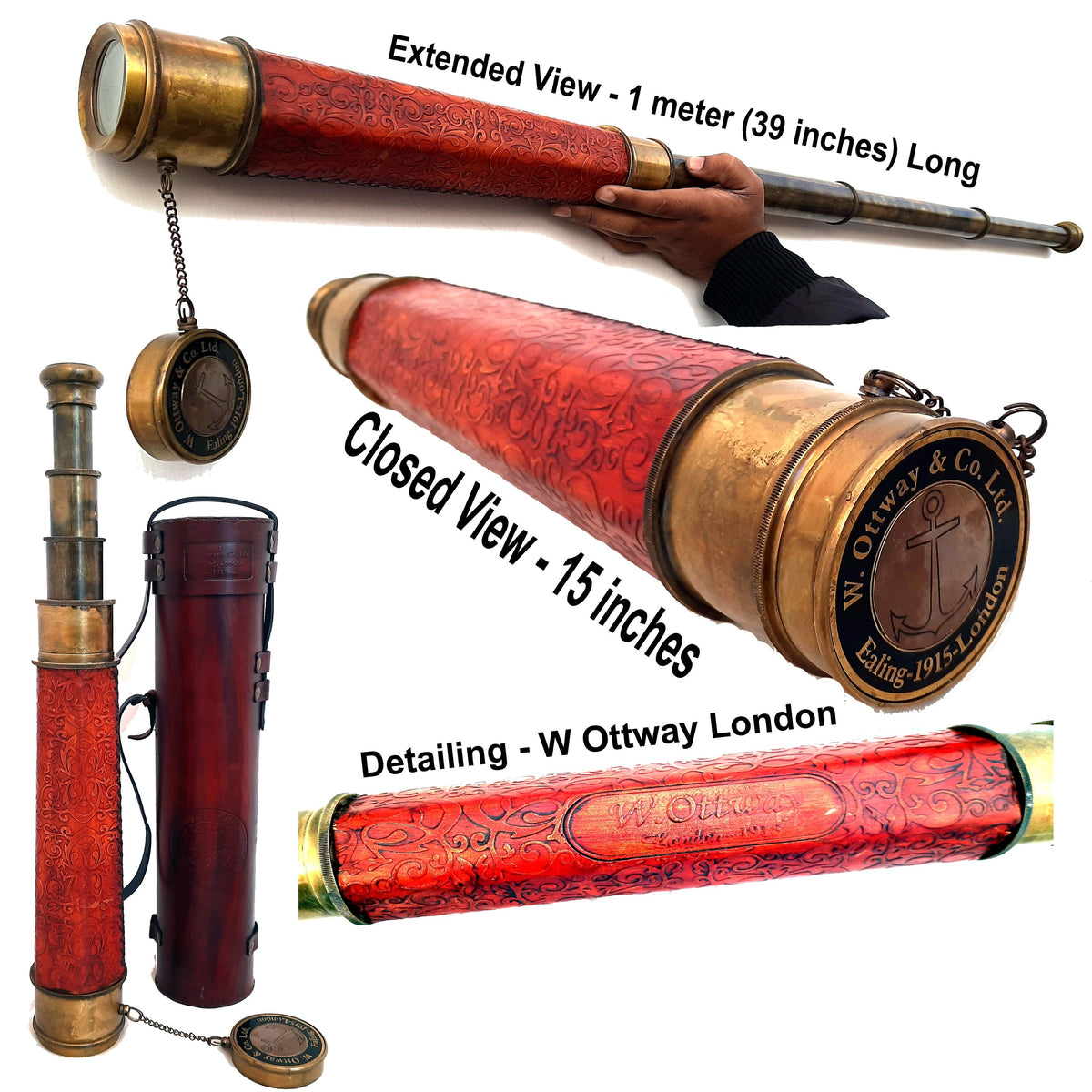 Ottway London Large Brass Telescope 39" inch