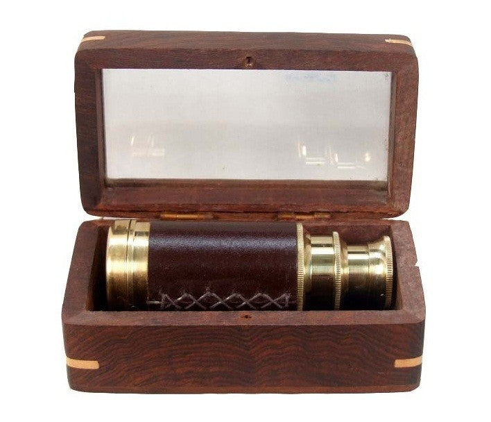 SOLID BRASS TELESCOPE - Wooden Box - PIRATE SPYGLASS - view 2