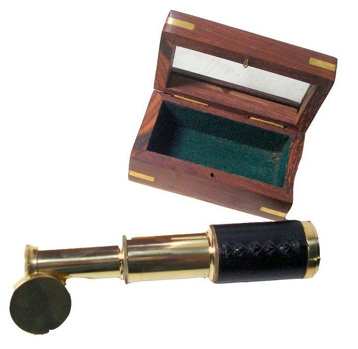 SOLID BRASS TELESCOPE - Wooden Box - PIRATE SPYGLASS