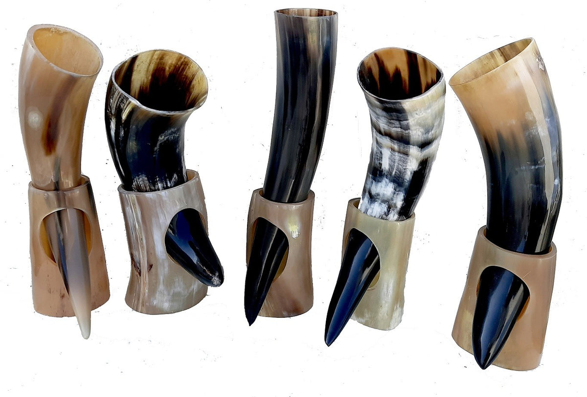 Viking Drinking Horn Set of 5 with Stand