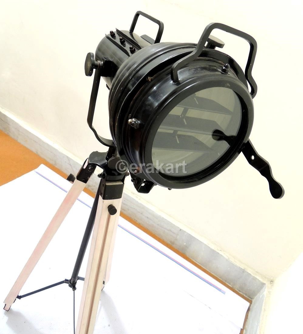 Vintage Industrial Spotlight On Wooden Tripod Floor Lamp - view 4